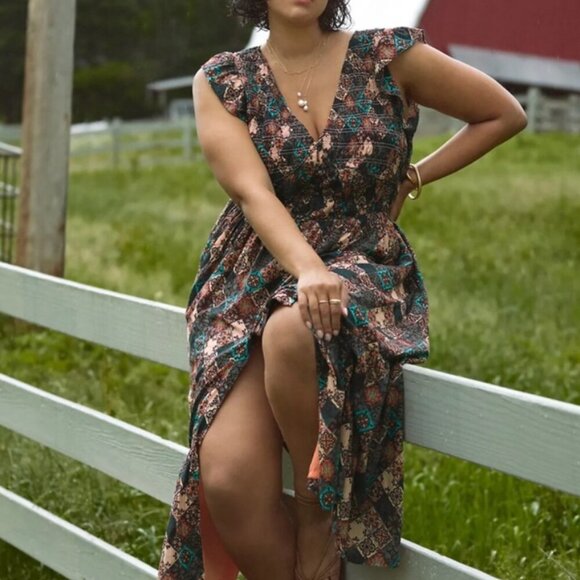 Anthropologie Peregrine Midi Dress Smocked Patterned S - Picture 4 of 10